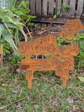 Rustic Corten Steel Garden Gnome (Welcome Sign on Bench)