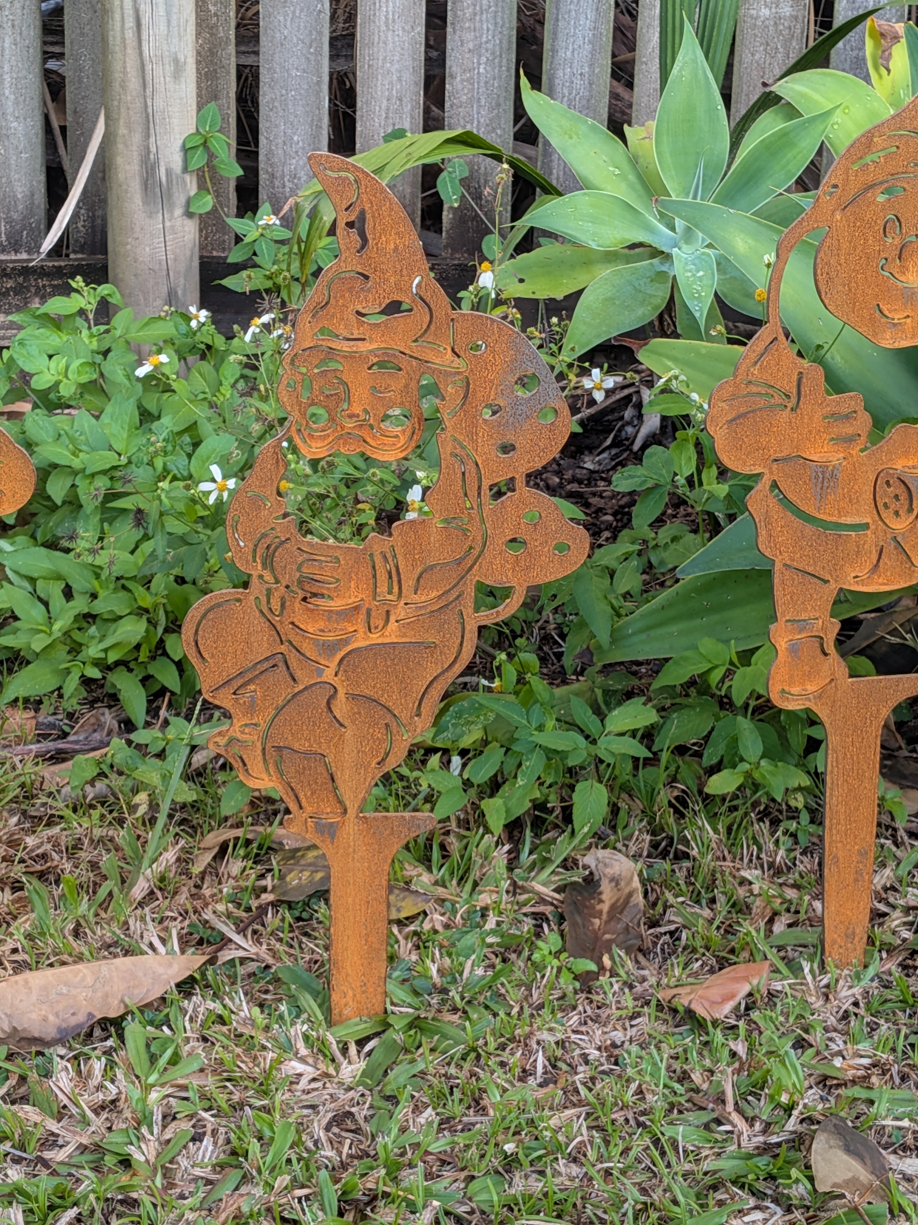 Rustic Corten Steel Garden Gnome (With Sack)