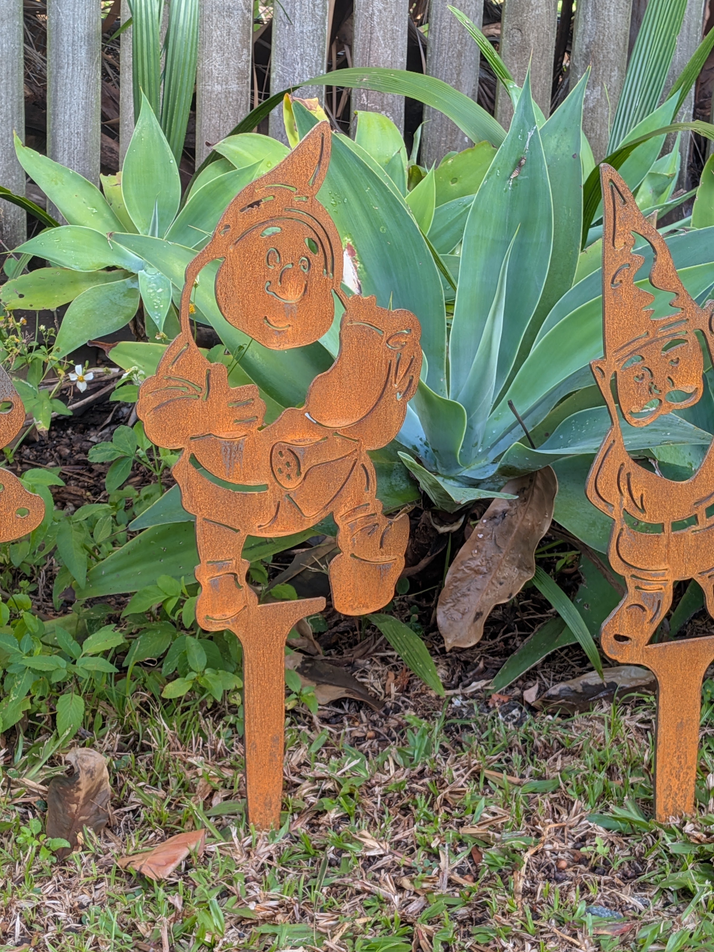 Rustic Corten Steel Garden Gnome (Running / Dancing)