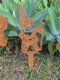 Rustic Corten Steel Garden Gnome (With Walking Staff)