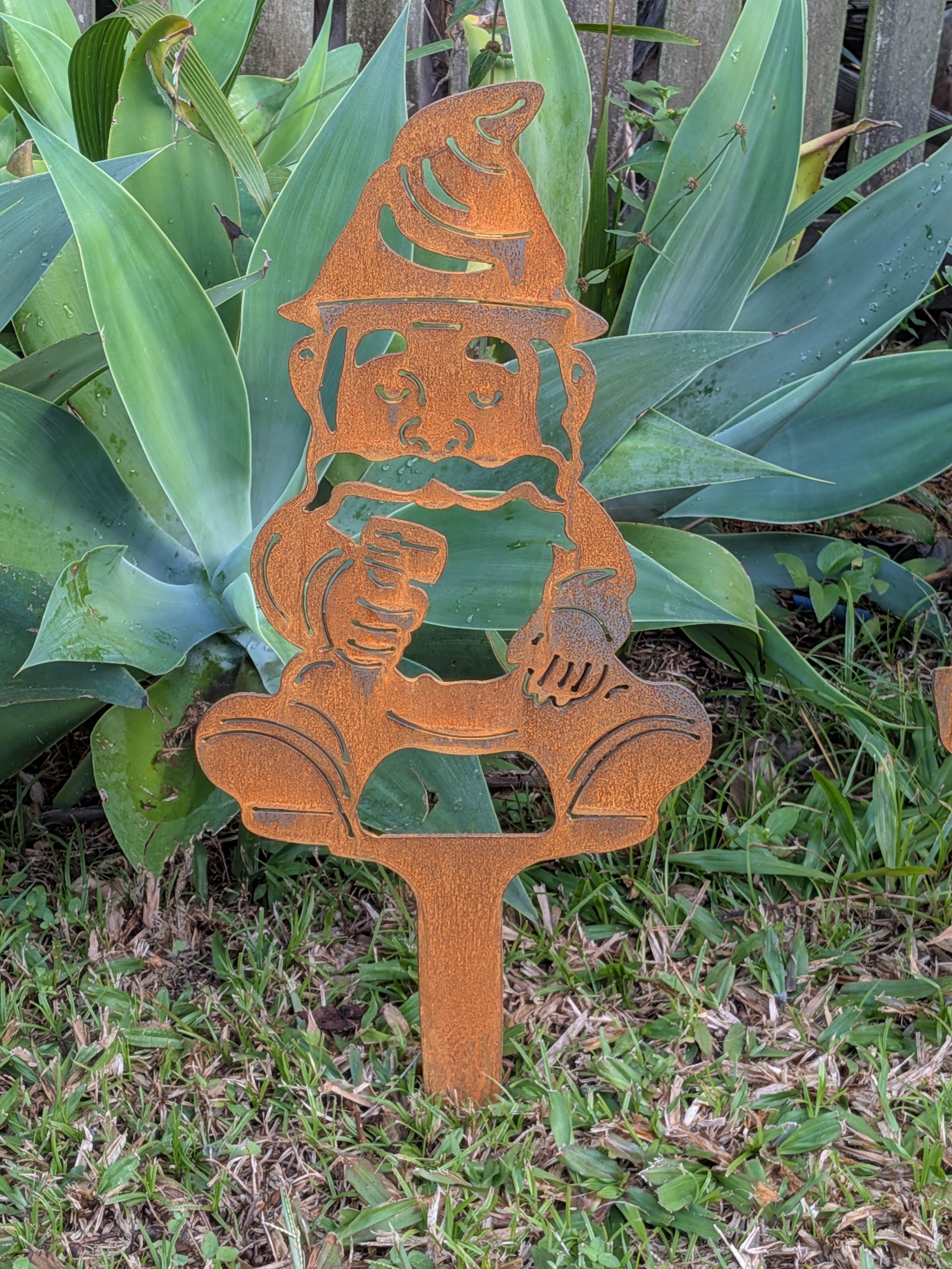Rustic Corten Steel Garden Gnome (Holding Beer)