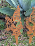 Rustic Corten Steel Garden Gnome (Holding Lantern)