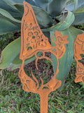 Rustic Corten Steel Garden Gnome (With Butterfly & Floral Hat)