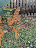 Rustic Corten Steel Garden Gnome (Watering Can & Floral Hat)