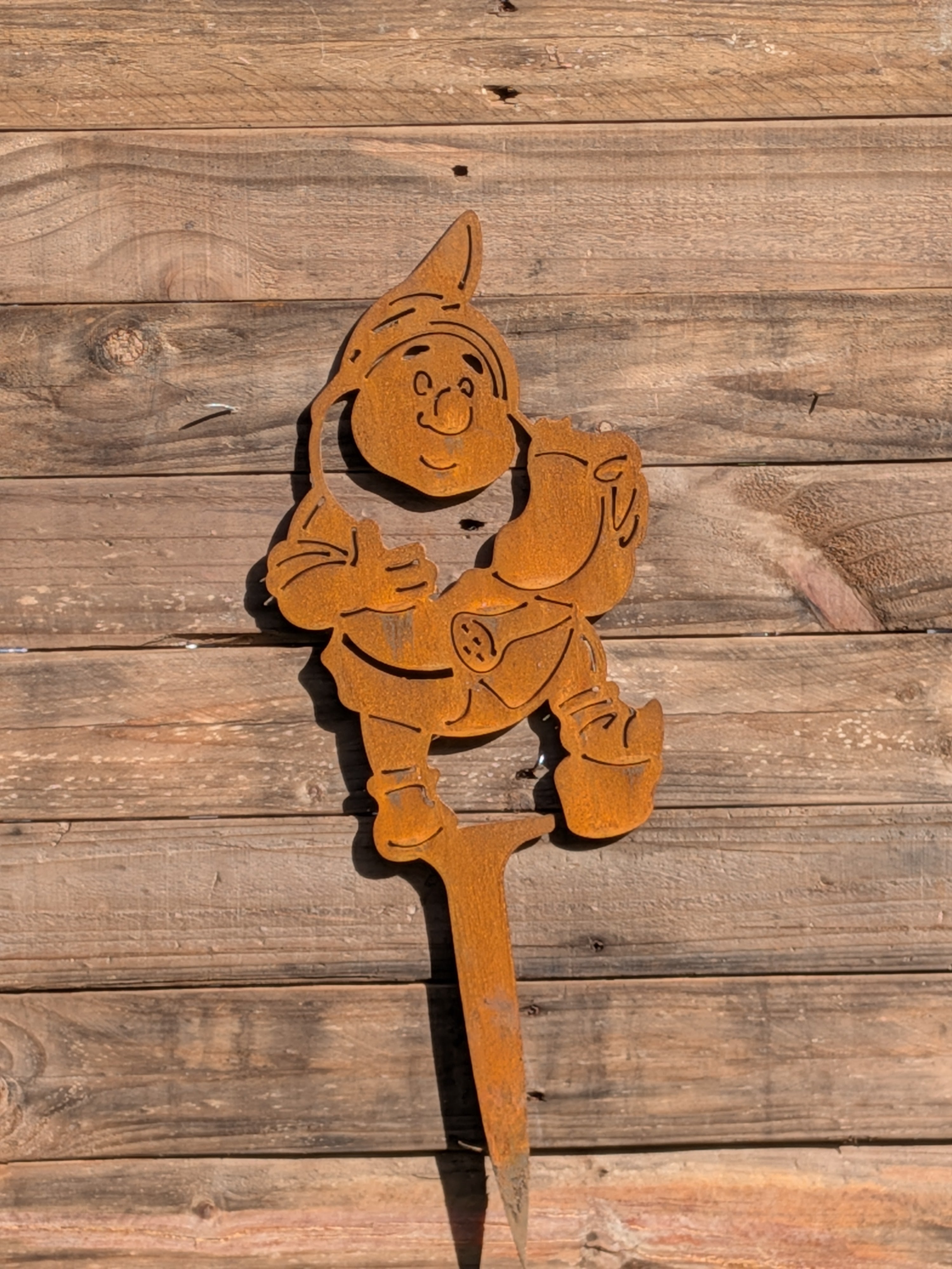 Rustic Corten Steel Garden Gnome (Running / Dancing)