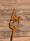 Rustic Corten Steel Garden Gnome (With Butterfly & Floral Hat)