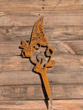 Rustic Corten Steel Garden Gnome (Watering Can & Floral Hat)
