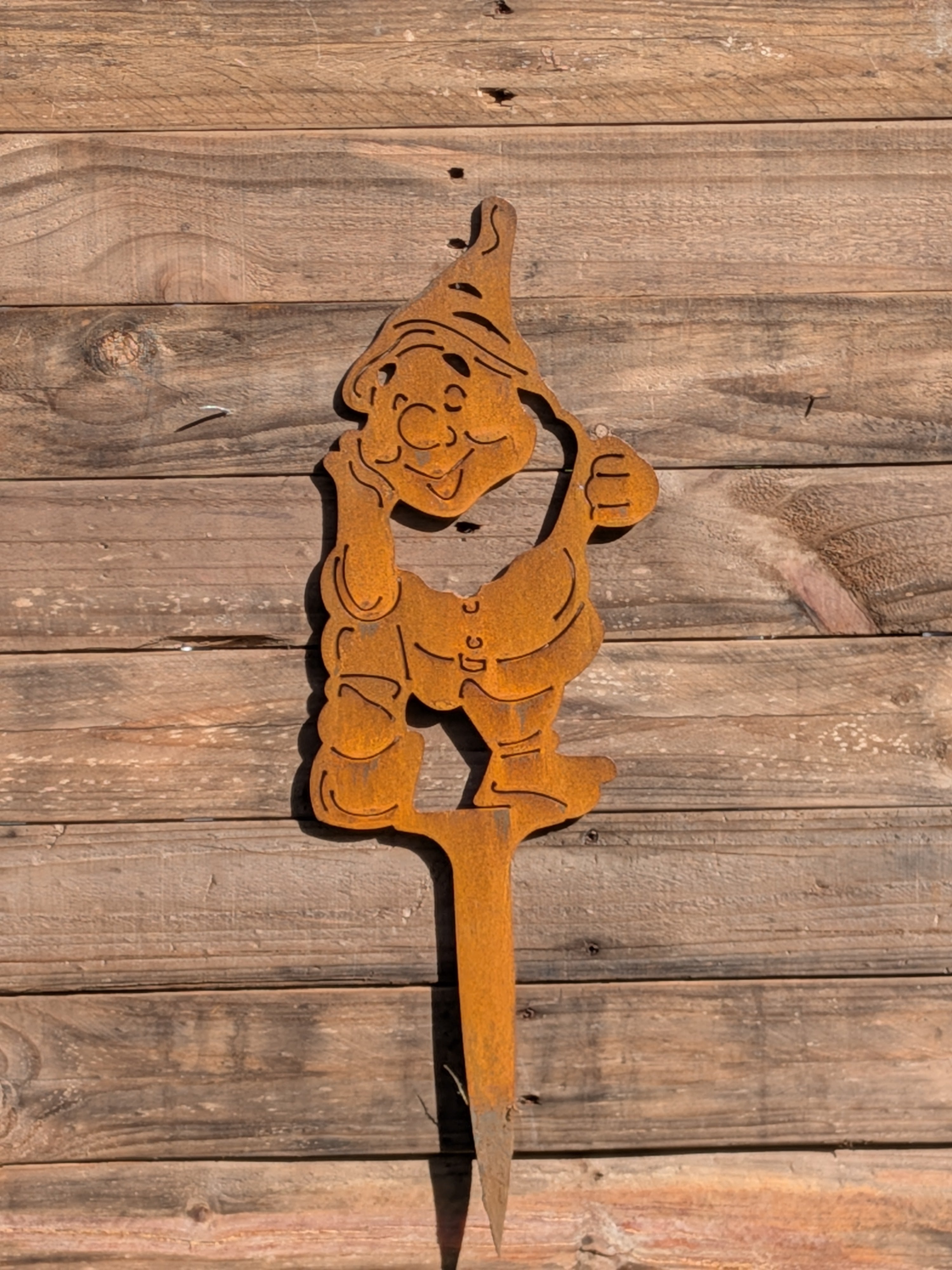 Rustic Corten Steel Garden Gnome (Thumbs Up)