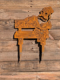 Rustic Corten Steel Garden Gnome (Welcome Sign on Bench)