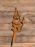 Rustic Corten Steel Garden Gnome (With Walking Staff)